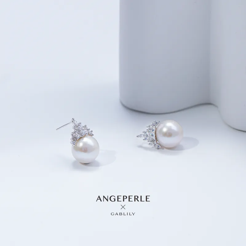 ANGEPERLE Freshwater Pearl Earring Studs Women's-4