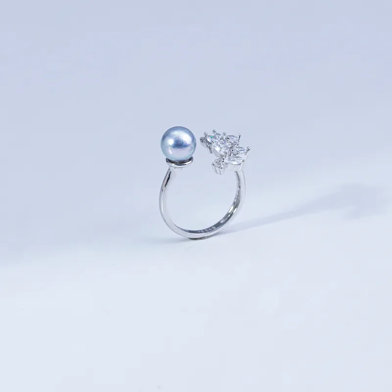ANGEPERLE Saltwater Pearl Rings Women's Blue Gray-3