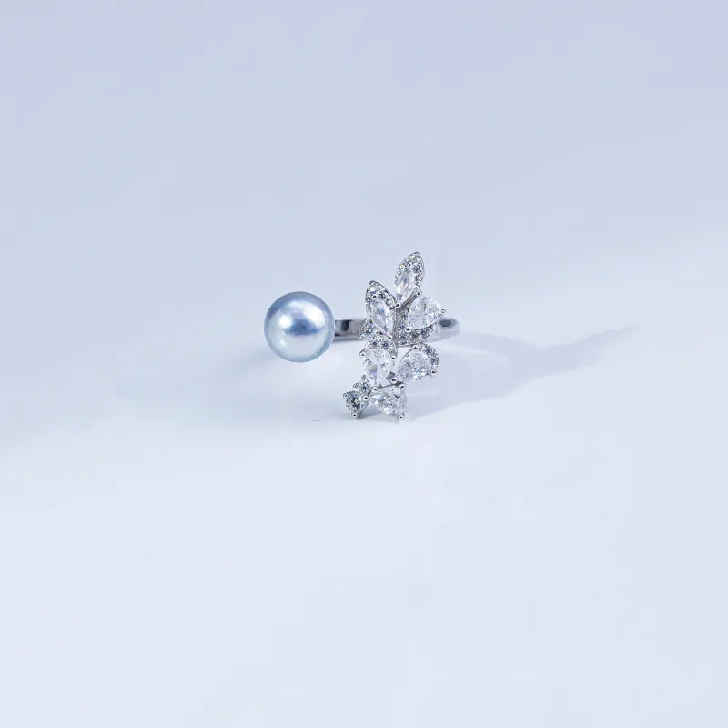 ANGEPERLE Saltwater Pearl Rings Women's Blue Gray-4