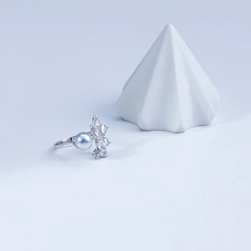 ANGEPERLE Saltwater Pearl Rings Women's Blue Gray-2