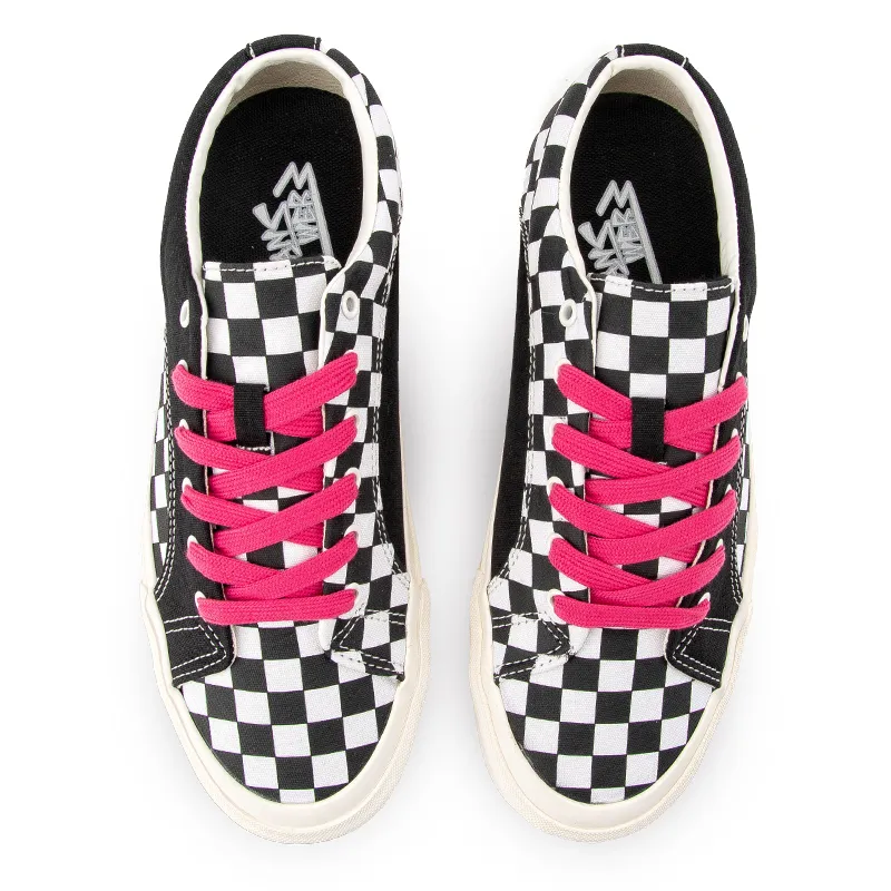 WANSWER Slip-Resistant Lightweight Breathable Low-Top Skateboard Shoes Unisex Black Pink Checkerboard-3