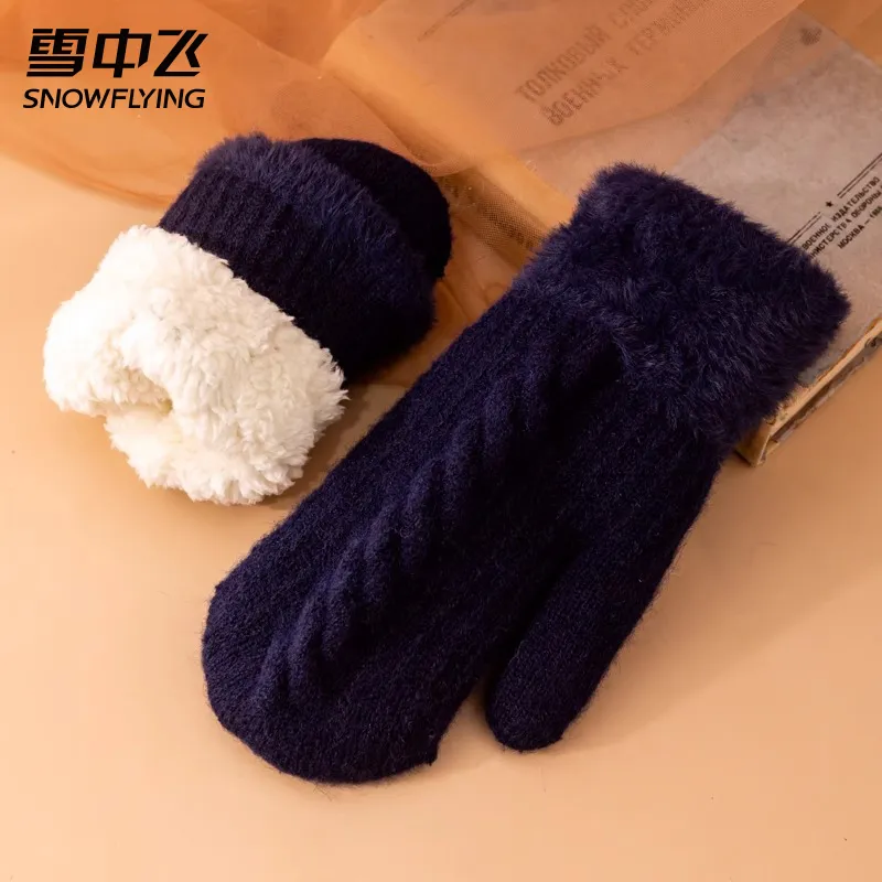 SNOW FLYING Camel Wool Knit Gloves Women's-1