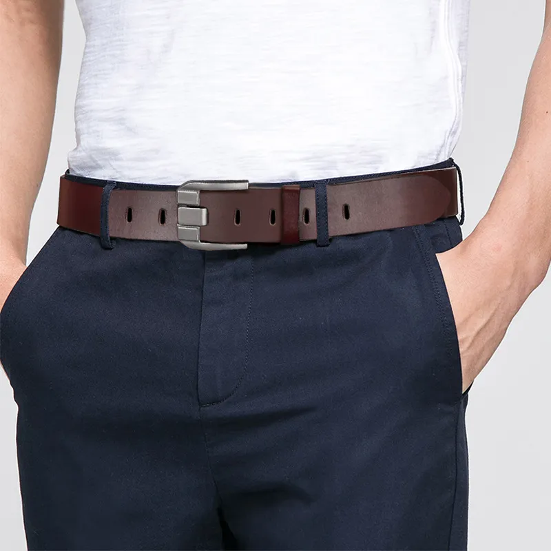 NIUMJ Business Casual Minimalist Style, Pin Buckle Leather Belts Men's Width 3.8cm-4