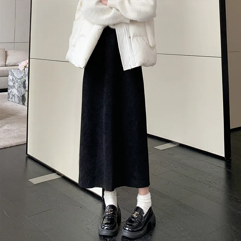 Ya Sheep People Knit Long Skirts Women's Black-5