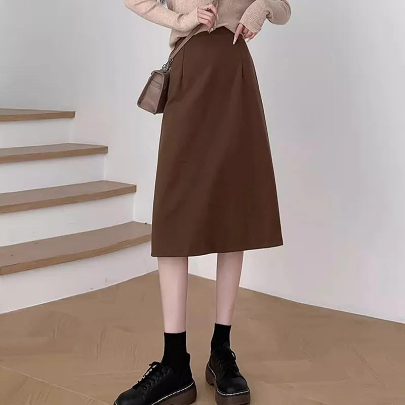 Ya Sheep People Casual Long Skirts Women's Coffee-5