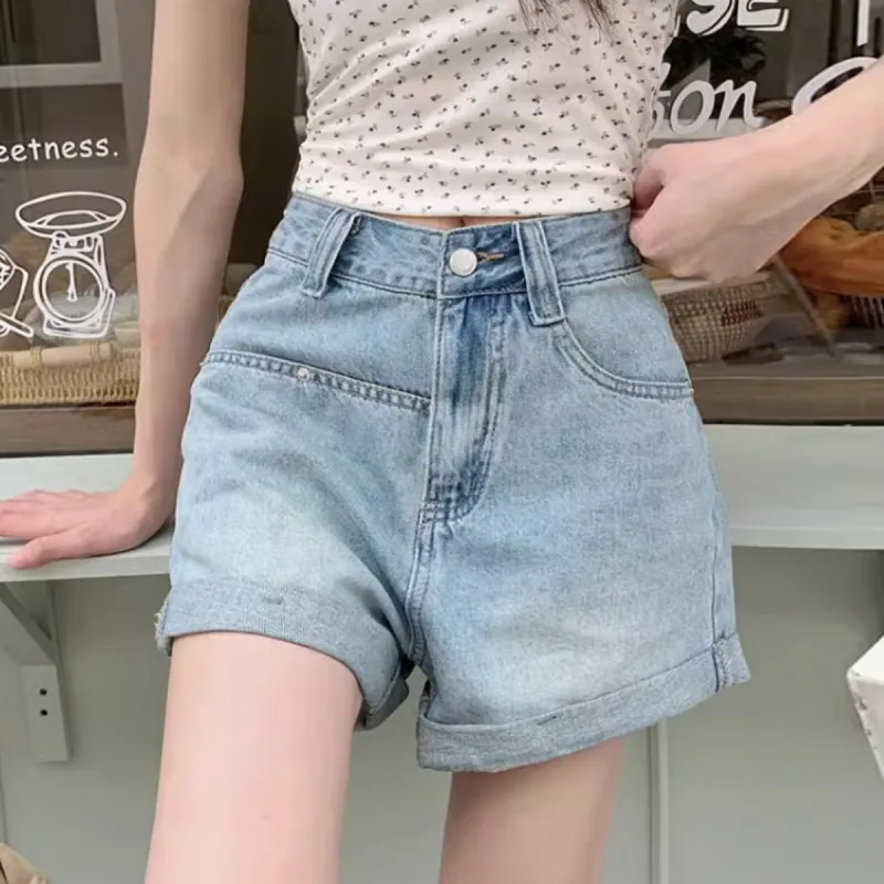 Ya Sheep People Denim Shorts Women's Blue-3