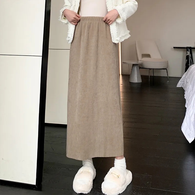 Ya Sheep People Knit Long Skirts Women's Khaki-1