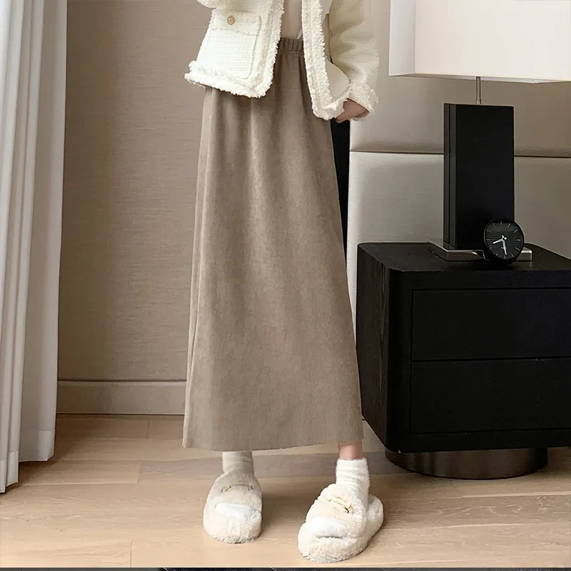 Ya Sheep People Knit Long Skirts Women's Khaki-4