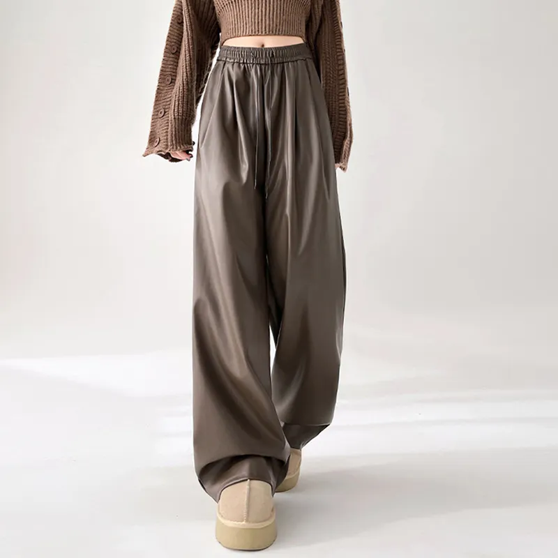 Ya Sheep People Leather Pants Women's Coffee-5