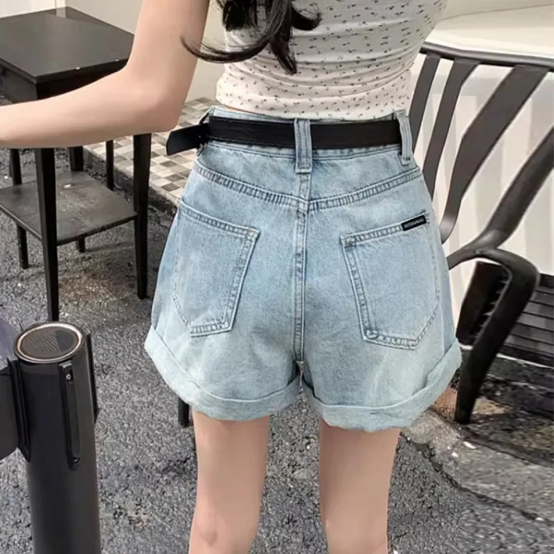 Ya Sheep People Denim Shorts Women's Blue-4