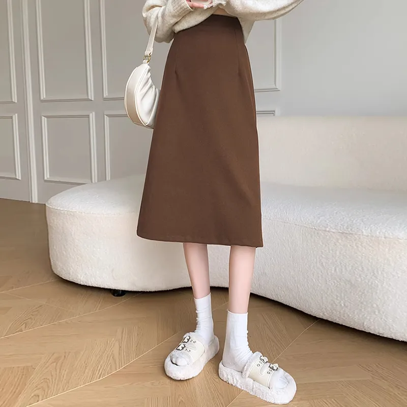 Ya Sheep People Casual Long Skirts Women's Coffee-2