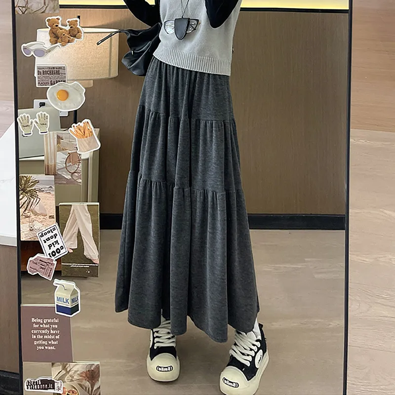Ya Sheep People Casual Long Skirts Women's Dark Gray-5