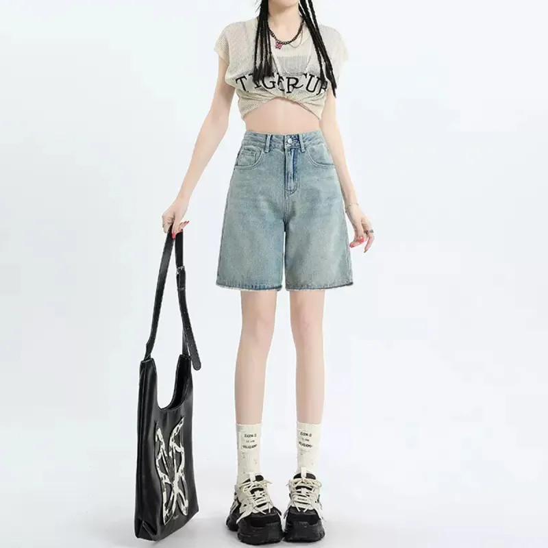 Ya Sheep People Denim Shorts Women's Light Blue-1