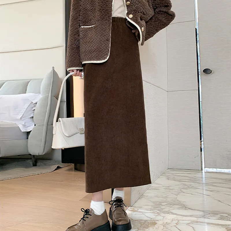 Ya Sheep People Knit Long Skirts Women's Dark Brown-4
