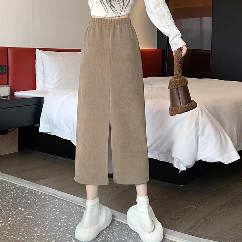 Ya Sheep People Knit Long Skirts Women's Khaki-6
