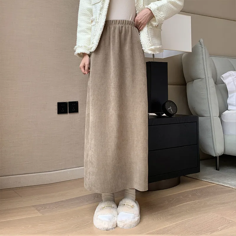 Ya Sheep People Knit Long Skirts Women's Khaki-2