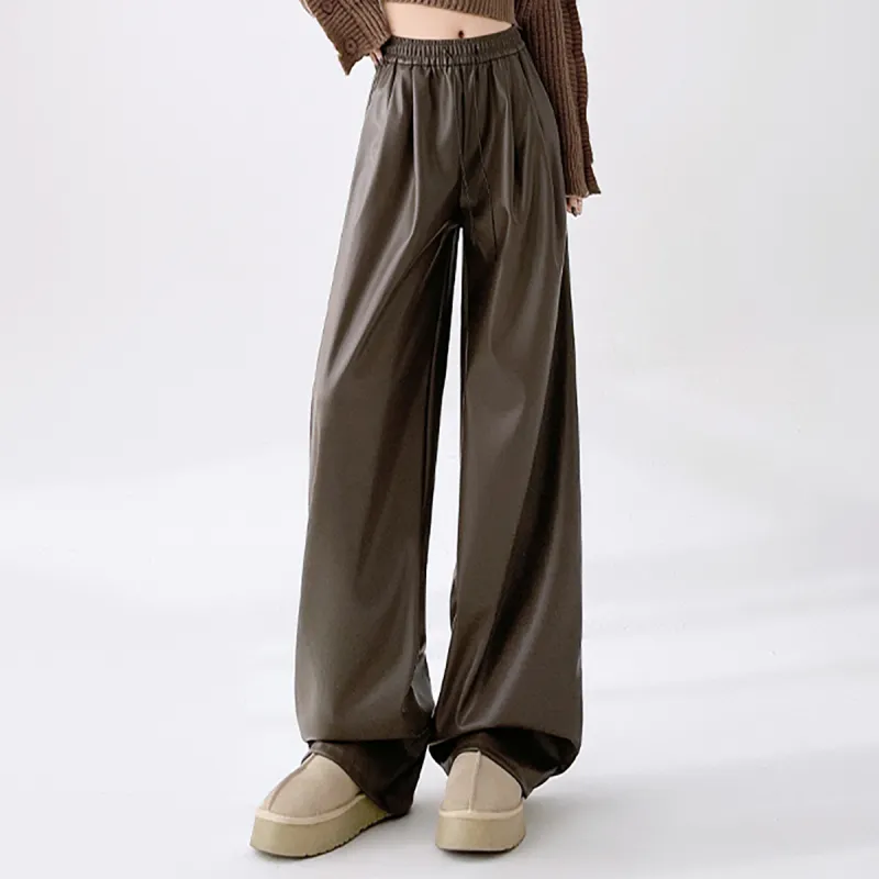 Ya Sheep People Leather Pants Women's Coffee-3