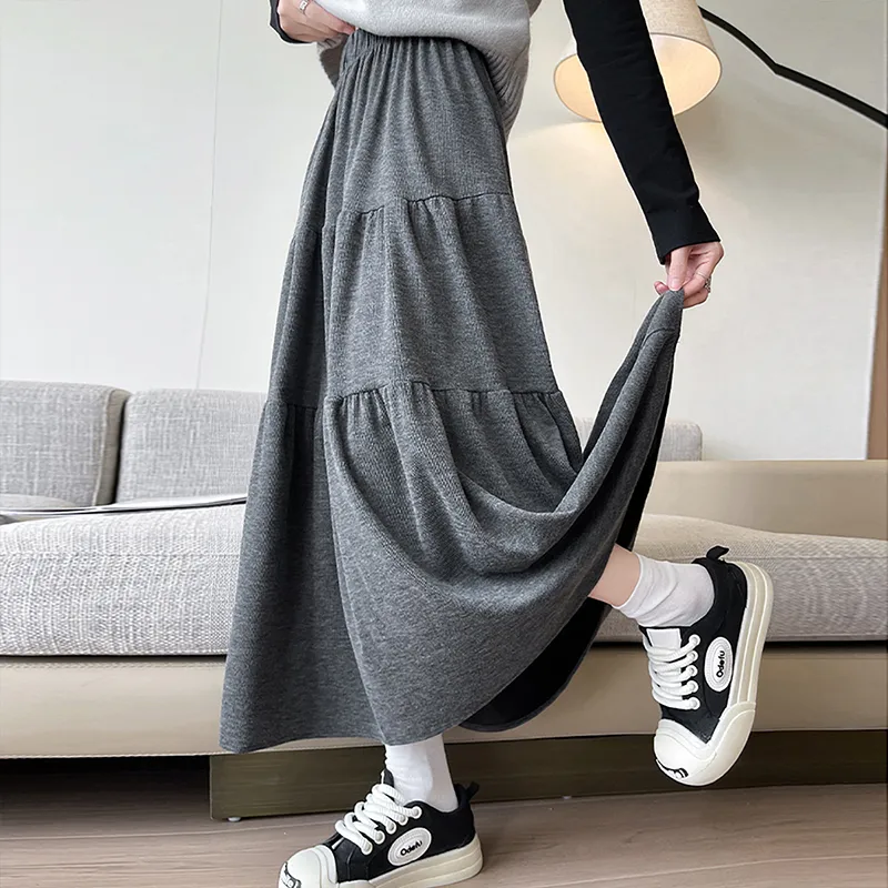 Ya Sheep People Casual Long Skirts Women's Dark Gray-1