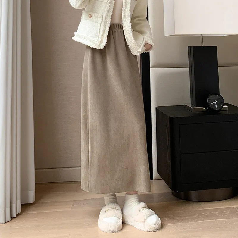 Ya Sheep People Knit Long Skirts Women's Khaki-3