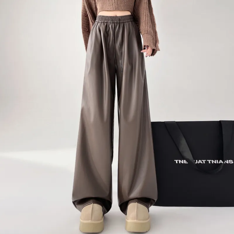 Ya Sheep People Leather Pants Women's Coffee-1