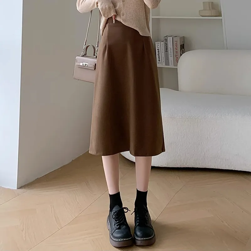 Ya Sheep People Casual Long Skirts Women's Coffee-1