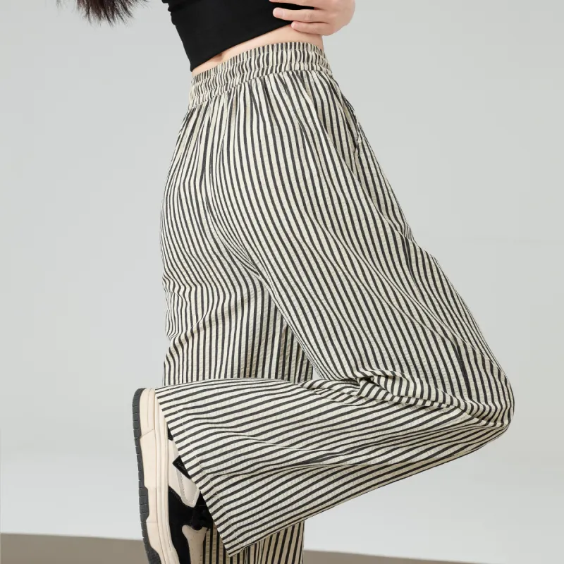 Ya Sheep People Casual Pants Women's Black Stripes-5