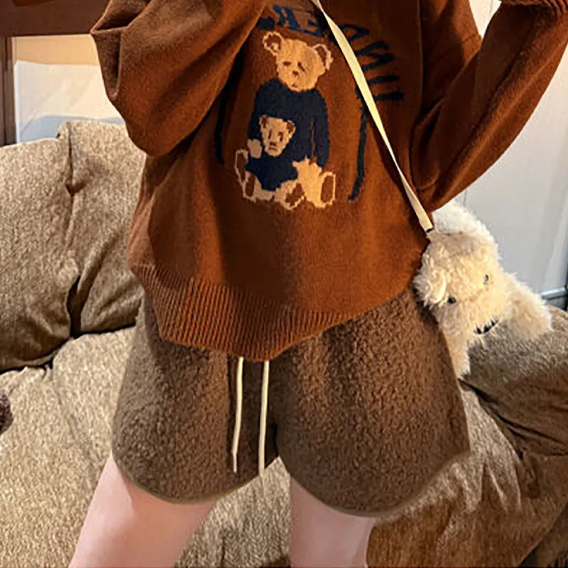 Ya Sheep People Casual Shorts Women's Coffee-4