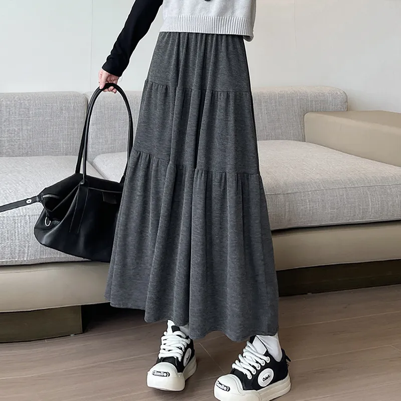 Ya Sheep People Casual Long Skirts Women's Dark Gray-2