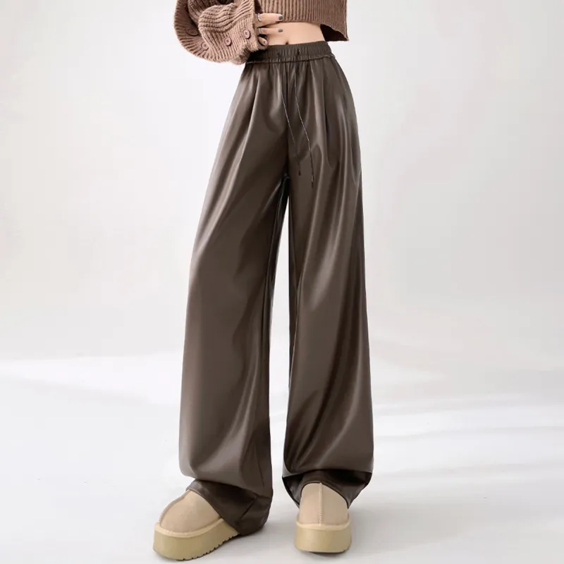 Ya Sheep People Leather Pants Women's Coffee-2