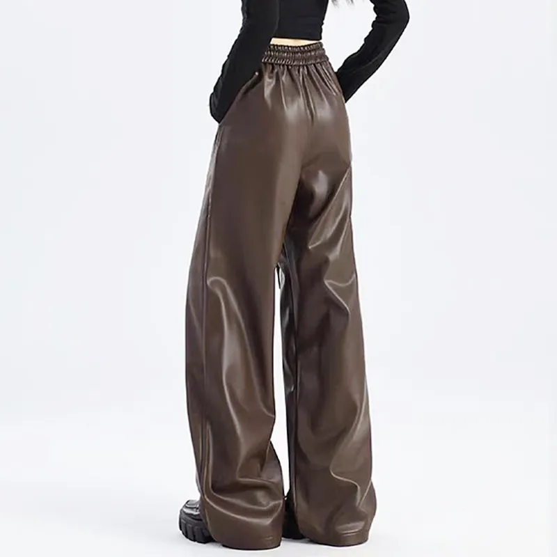 Ya Sheep People Leather Pants Women's Coffee-4