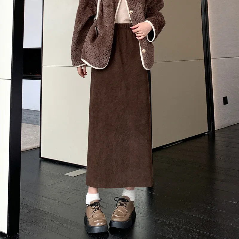 Ya Sheep People Knit Long Skirts Women's Dark Brown-1