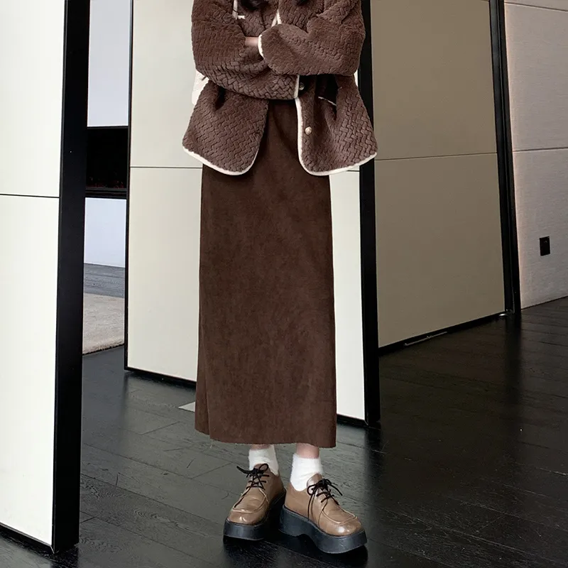 Ya Sheep People Knit Long Skirts Women's Dark Brown-2