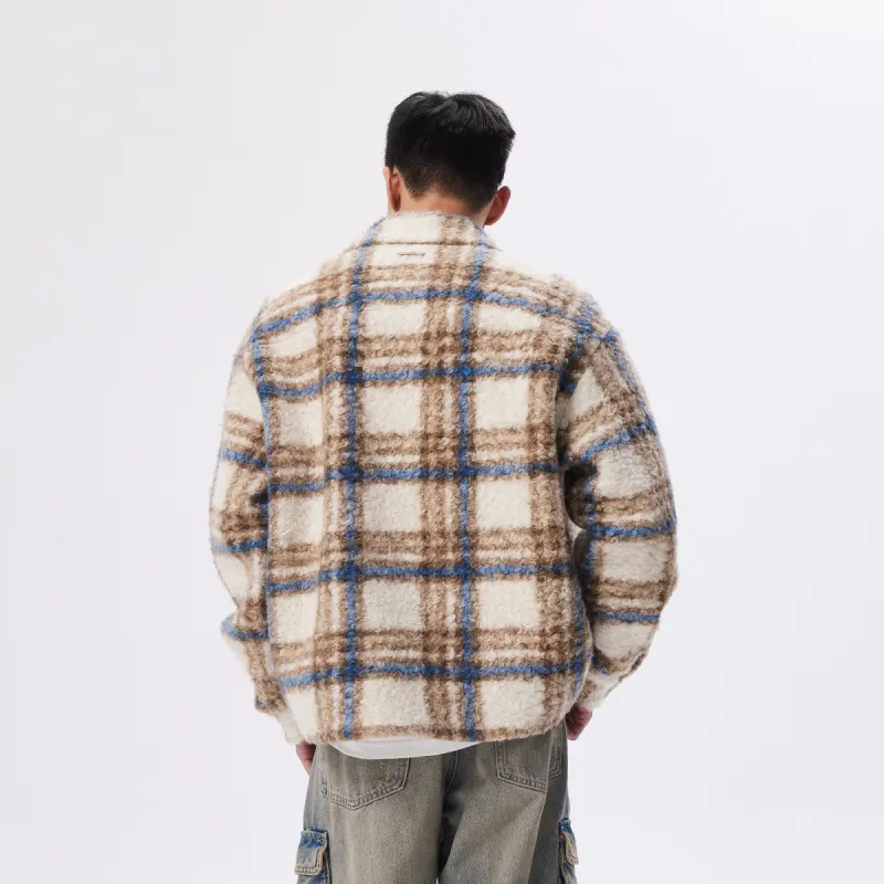 CHINISM Puffer Jacket Unisex Coffee Plaid Pattern-2