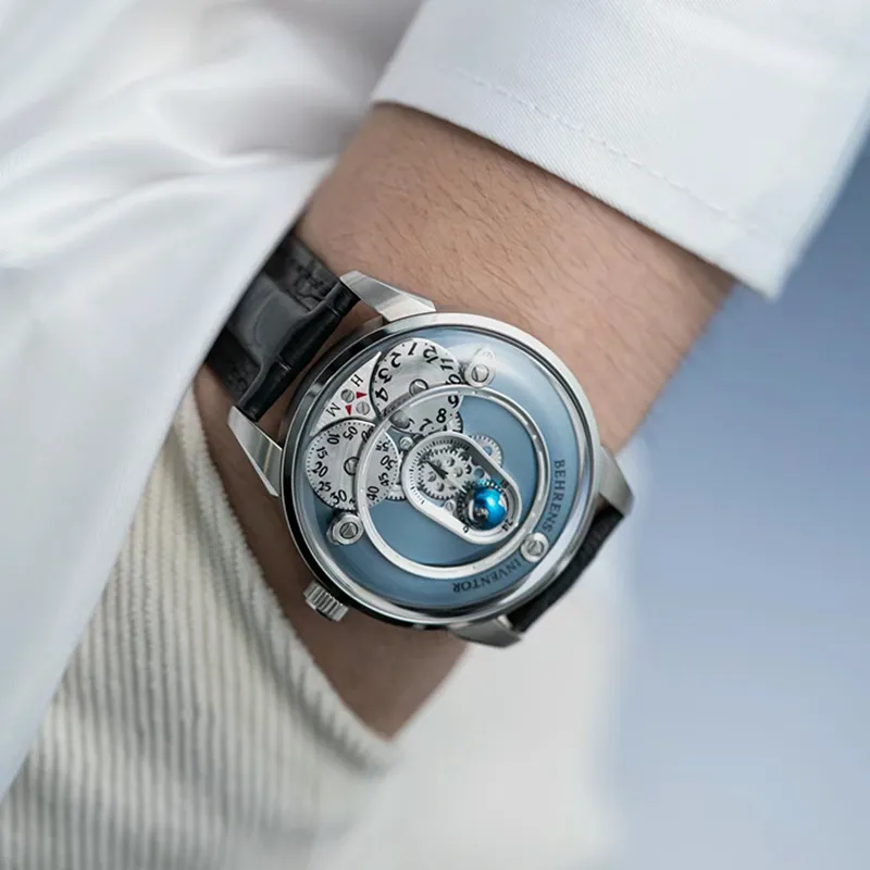 BEHRENS Creative Home Collection Automatic Mechanical Movement Genuine Leather Strap Watch Unisex Blue Dial-6