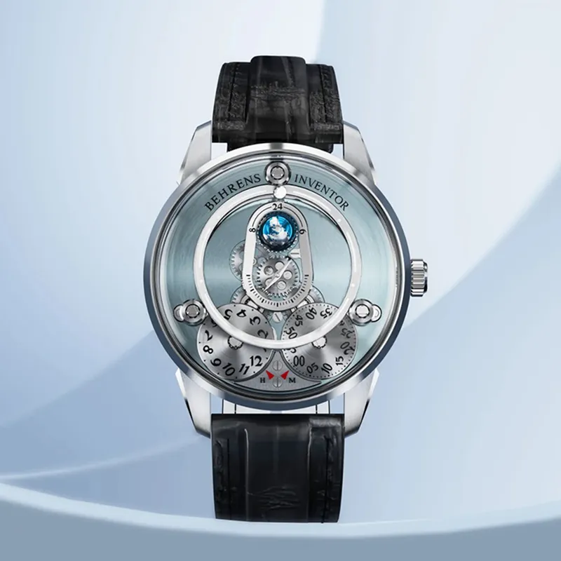 BEHRENS Creative Home Collection Automatic Mechanical Movement Genuine Leather Strap Watch Unisex Blue Dial-5