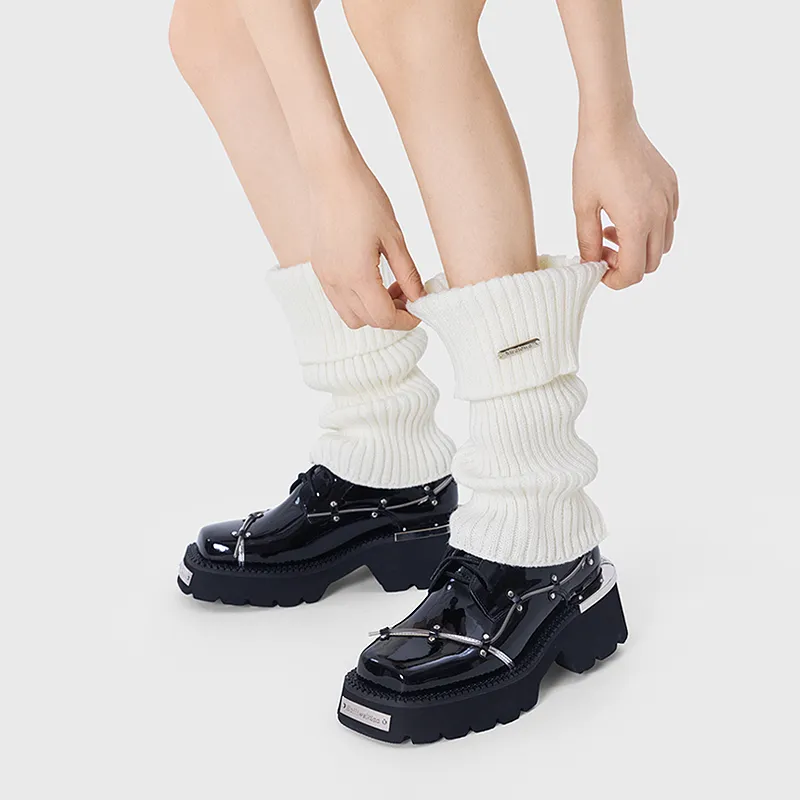 JKN Mid Calf Socks Y2K Hot Girl Slimming White Leg Warmer With Leather Shoes Long Shaft Calf Socks Women's 1 Pack-3