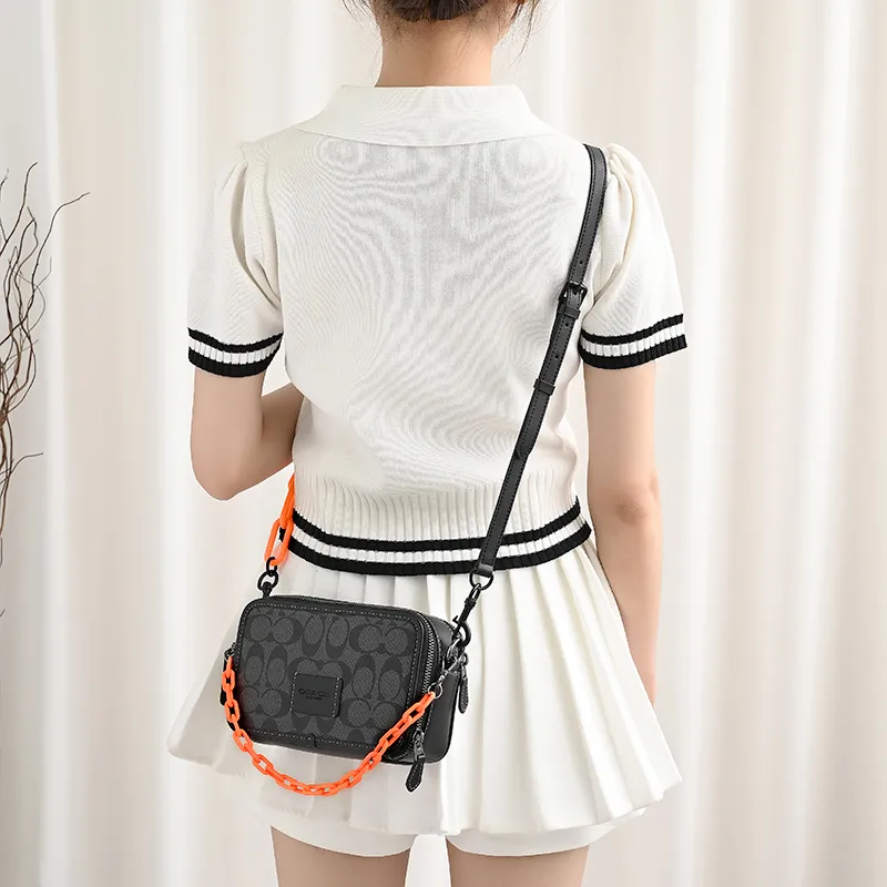 GUYI Acrylic With Cow Leather Bag Accessory Unisex Black/Orange-5