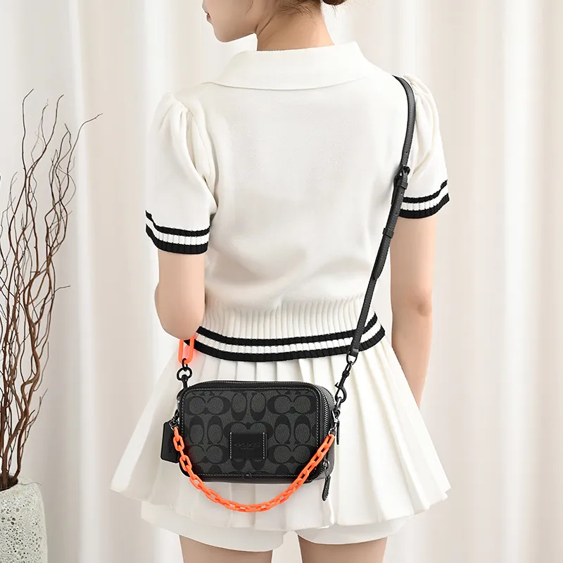 GUYI Acrylic With Cow Leather Bag Accessory Unisex Black/Orange-4