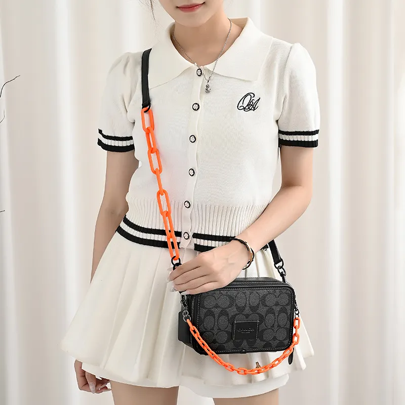 GUYI Acrylic With Cow Leather Bag Accessory Unisex Black/Orange-10