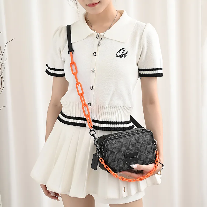 GUYI Acrylic With Cow Leather Bag Accessory Unisex Black/Orange-11