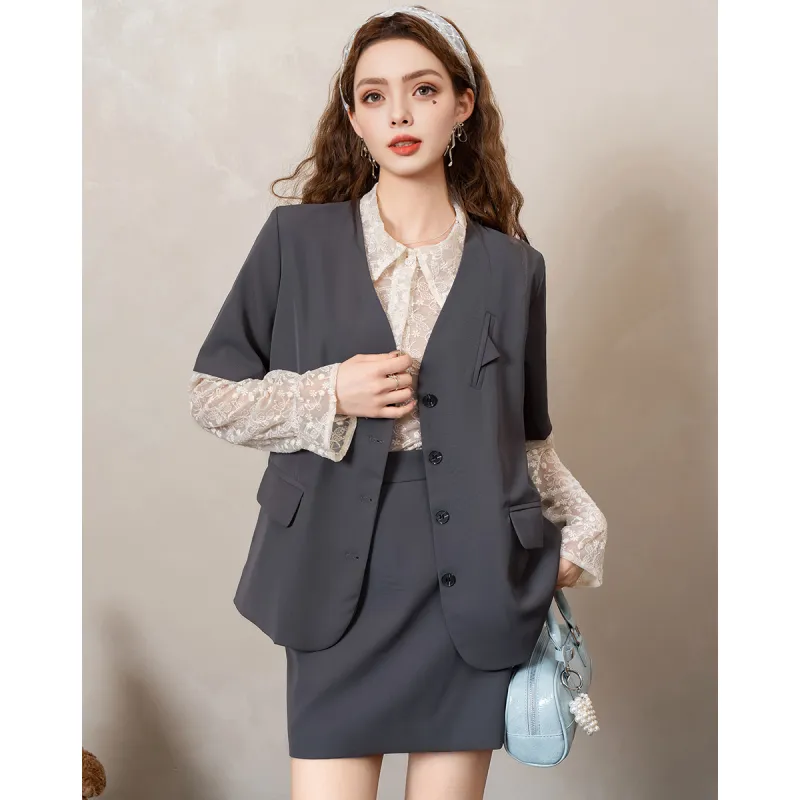 FAWENXIANGZI Two Piece Skirt Sets Women's-12