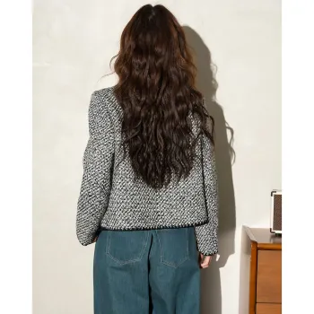 FAWENXIANGZI Jackets & Coats Women's Black White Plaid