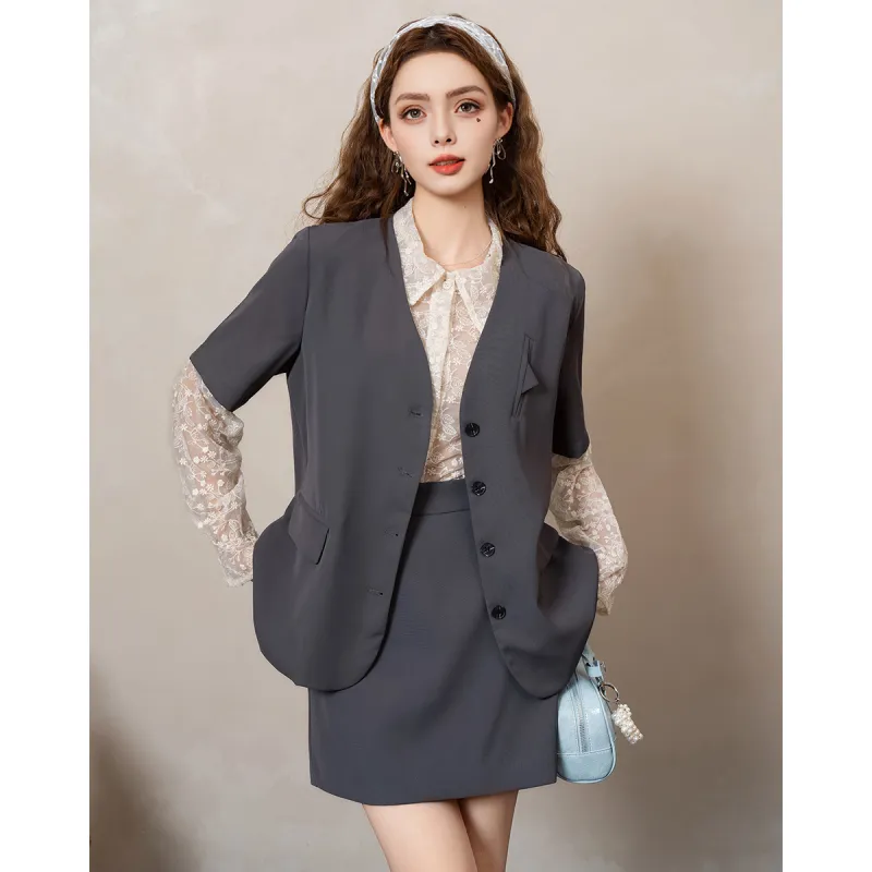 FAWENXIANGZI Two Piece Skirt Sets Women's-13
