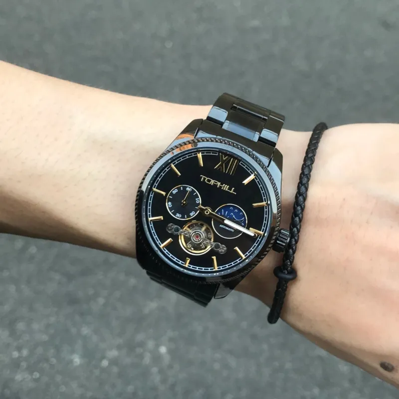 TOPHILL Automatic Mechanical Movement Stainless Steel Watchband Watch Men's Watches Black Dial-10