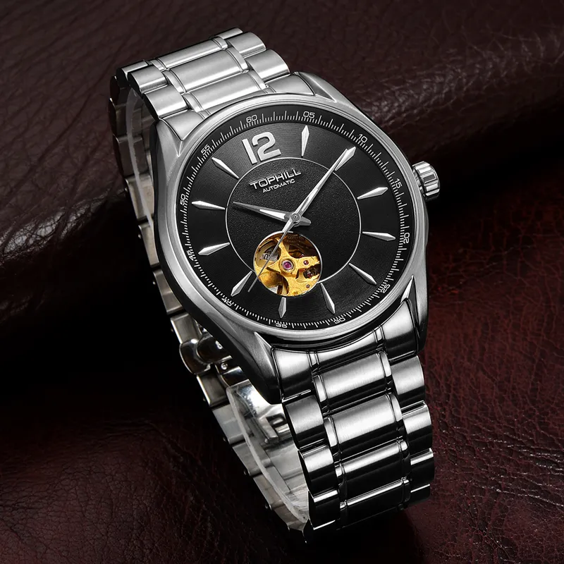 TOPHILL Automatic Mechanical Movement Stainless Steel Strap Watch Men's Watches White Dial-6