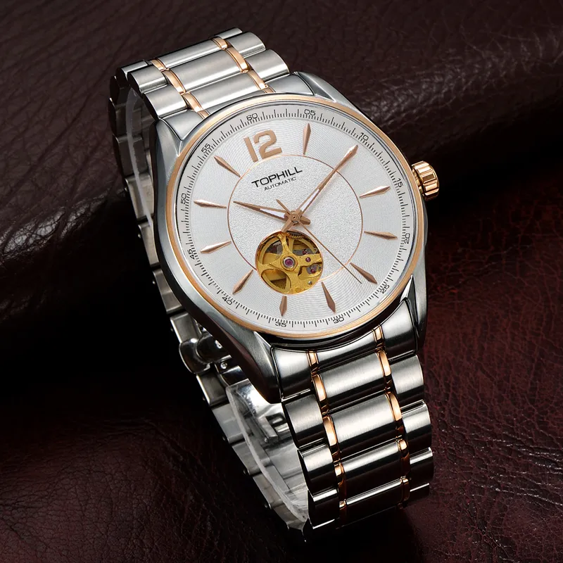TOPHILL Automatic Mechanical Movement Stainless Steel Strap Watch Men's Watches White Dial-12