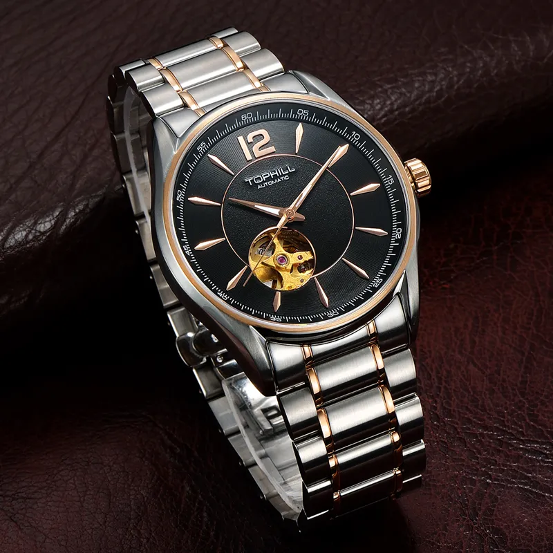 TOPHILL Automatic Mechanical Movement Stainless Steel Strap Watch Men's Watches White Dial-9