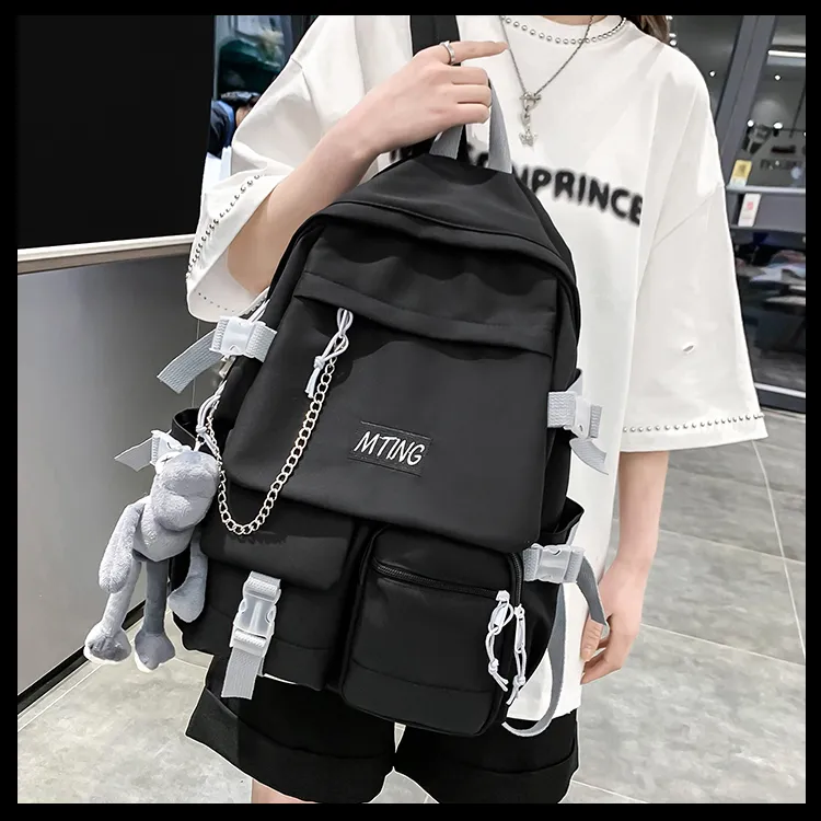 Alcohol Dragon Nylon Backpack Unisex Black/Red & White/Blue & White-2