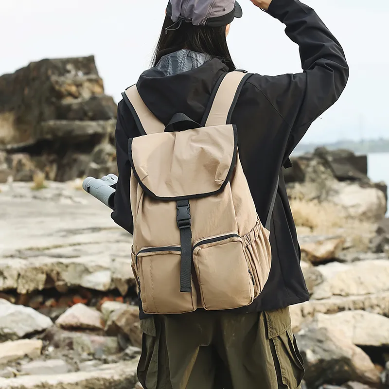Alcohol Dragon Nylon Backpack Unisex Black/Orange/Khaki-18