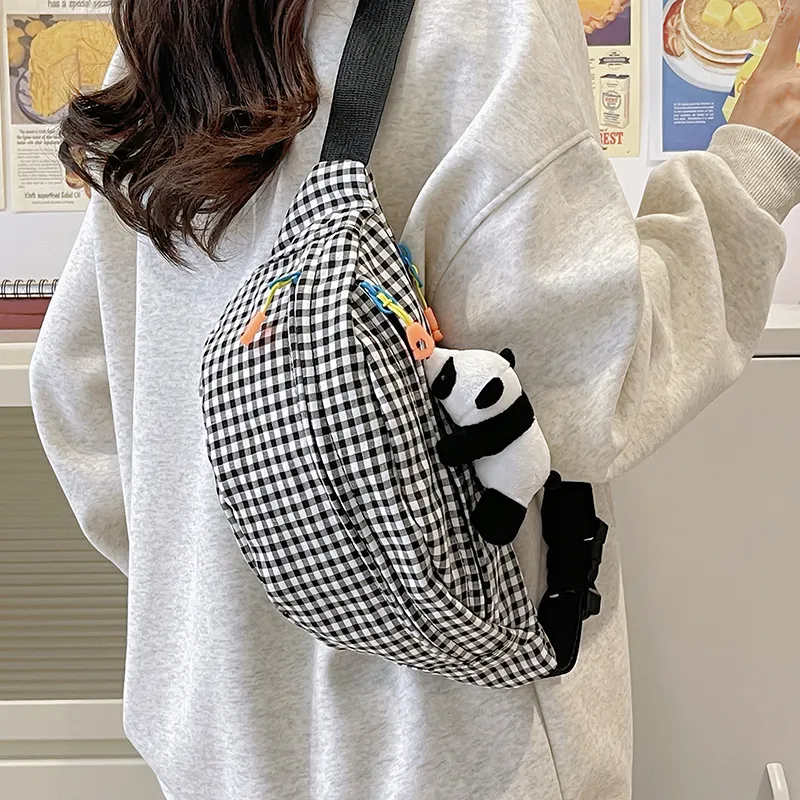 Alcohol Dragon Nylon Fabric Sling Bag Regular Unisex White/Blue/Black/Green/Black White Plaid-5